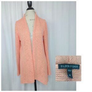 Eileen Fisher Knit Cardigan Sweater Medium Salmon Orange
